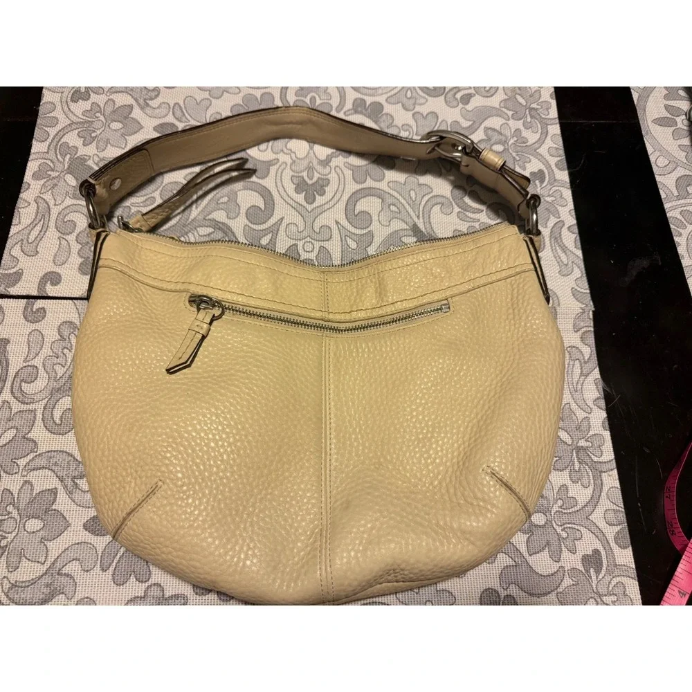 Coach Ergo Pleated Hobo Bag Beige Pebbled Leather Shoulder Bag F14330